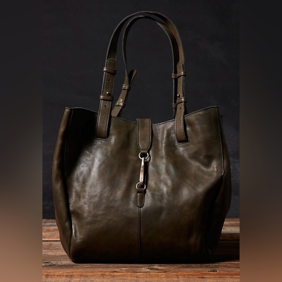 NWT We The Free Echo Leather Tote Adjustable Strap Dark Olive - Picture 2 of 15